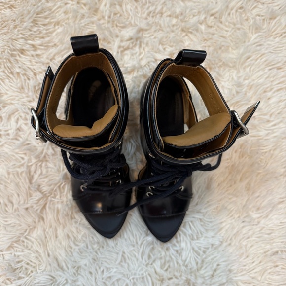 Chloe Rylee Leather Open-Toe Lace Up Booties Black block heel SZ 36 ankle buckle - Picture 2 of 15